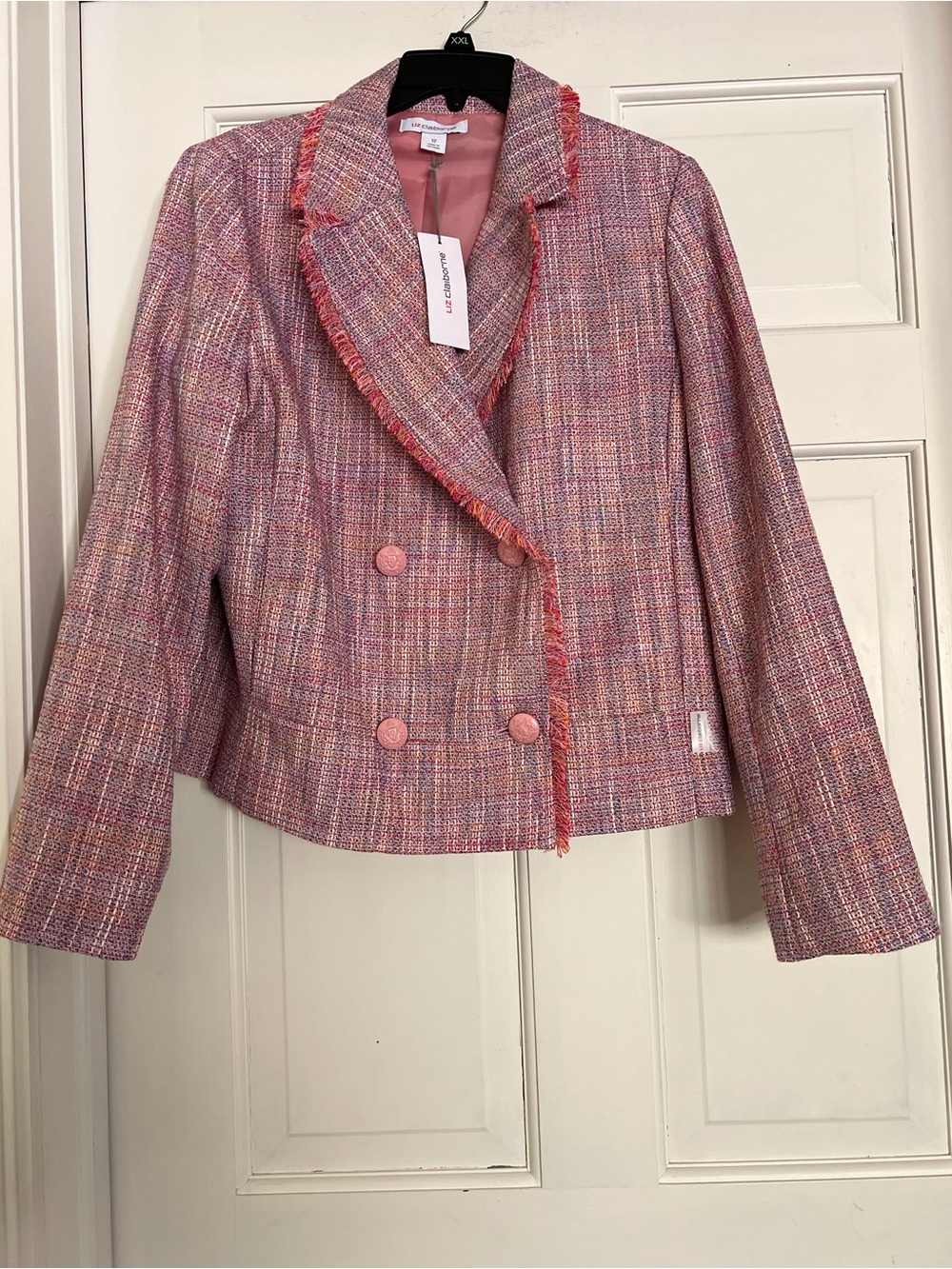 Liz Claiborne Pink Multi-Blend Tweed Double-Breasted Jacket